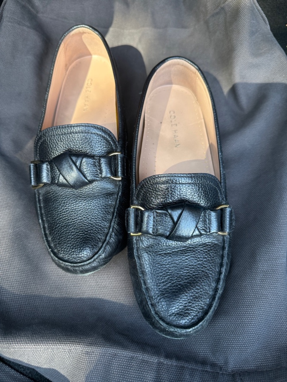 Cole Haan Black Leather Braided Bit Slip-On Loafers